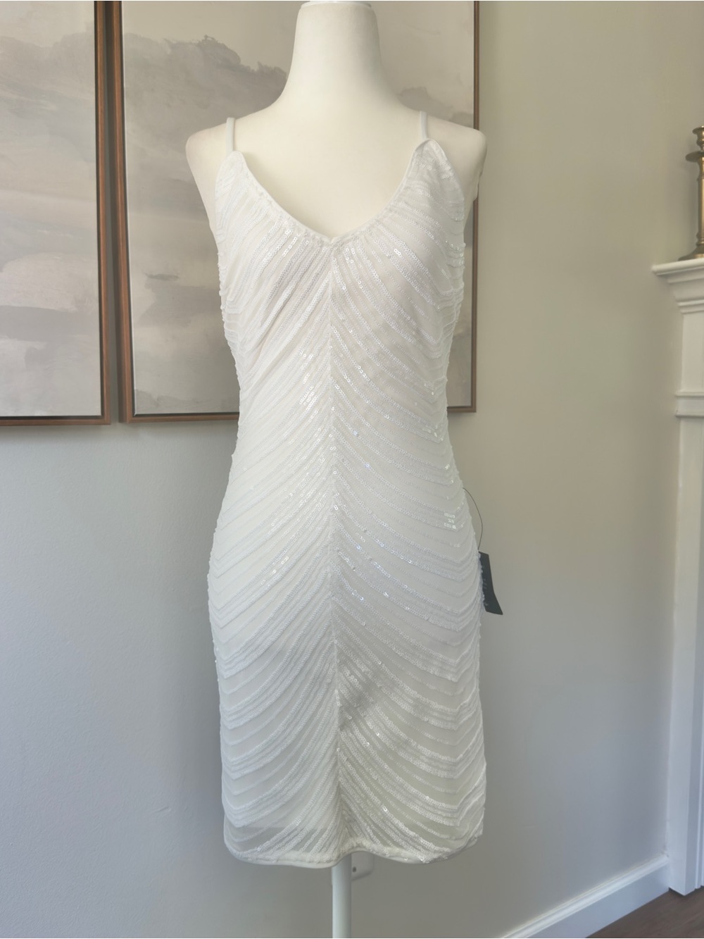 NWT Lulus White Sequin Movie Star Sleeveless Bodycon Mini Dress